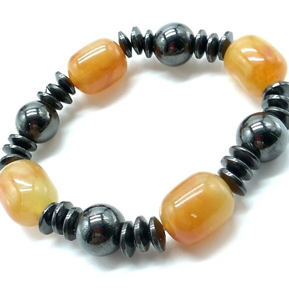 Glass Bead Hematite Magnetic Stretch Bracelet - Picture 2 of 7